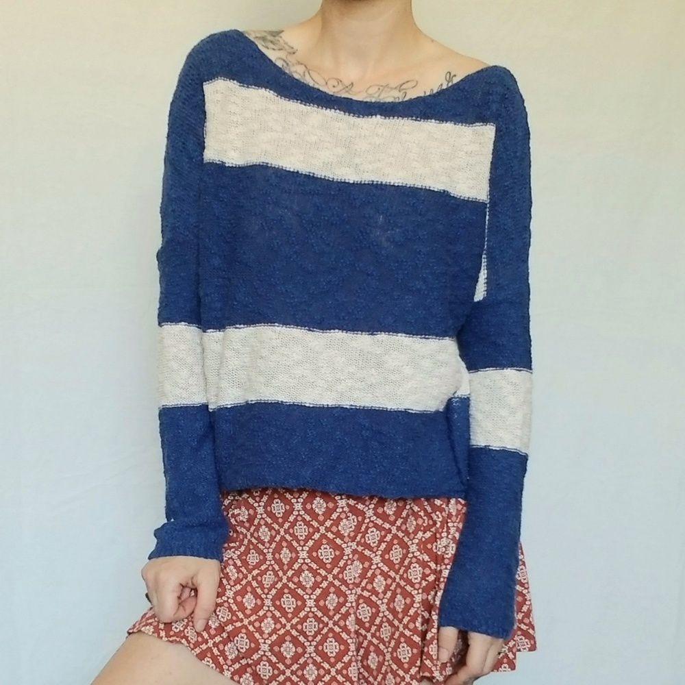 ROXY knit pullover sweater | striped blue & white